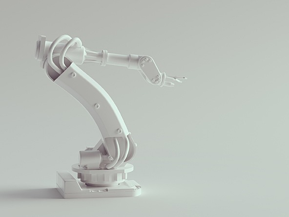 a white robotic arm on a white background